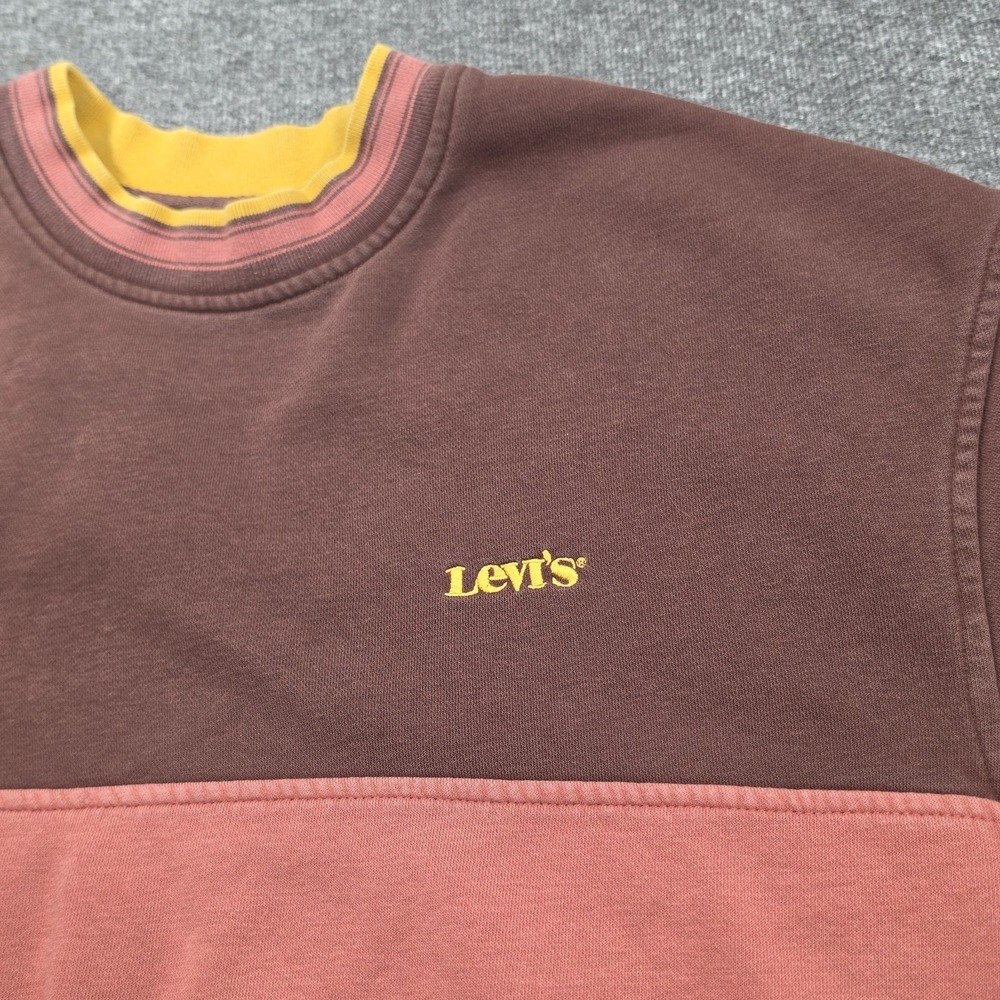 Levi's Sweatshirt Adult Size XL Brwn/Red Colorblock CrewNeck Relaxed Embroidered - Picture 3 of 9